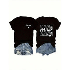 Women‘s ‘Mama’ Letter Print T-Shirt | Mommy Double-Sided Graphic Tee | Mother’s Day Gift