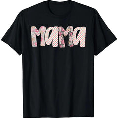 Cotton Short Sleeve T-Shirt Mama Mommy Flower Happy Mother's Day Vintage Mom Ever T-Shirt Black Graphic tees