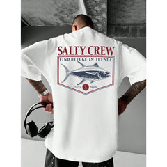 Red & White Salty Crew Graphic T-Shirt | Men's Casual Loose Fit Short Sleeve Summer Style