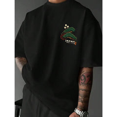 Men's Casual Versatile Simple Japanese Crane Print Short Sleeve T-Shirt
