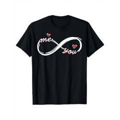 Men's Infinity Heart Print T-Shirt- Couple Style T-Shirt with Infinity Symbol Heart, Slim Fit Casual Short Sleeve Round Neck, All-Season Top(Machine Heart Pattern Tee Men Love Tee Love Theme Shirt