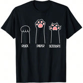 Rock Paper Scissors Hand Game Cute Paw Funny Cat T-Shirt Unisex Graphic Tee 100% Cotton Menswear Casual Streetwear Top