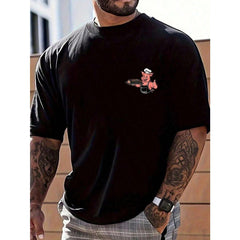 Men Clothes, Cartoon Funny Letter Print Round Neck Short Sleeve Casual T-Shirt, Cute, Humorous, For Men