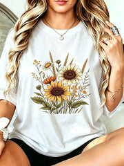 Women's Round Neck Short Sleeve Casual Vintage Ditsy Floral T-Shirt Vacation Summer