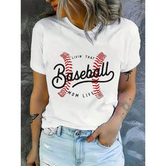 2026 Tops For WomenBaseball Mom Life" Soft Blend T-Shirt Casual Round Neck, Short Sleeve Tee With Stylish Baseball Print, Machine Washable For Spring & Summer 100% CottonLoose And Comfortablesummer Tops