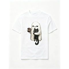 Ghost Cat Graphic T-Shirt, Funny Halloween Gift for Introverts, Tshirt
