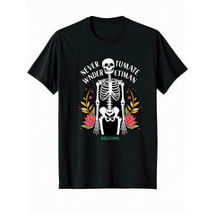 Men'S Hip Replacement Surgery Recovery T-Shirt - Never Wander Tumetiman Graphic Tee - Black with White Skeleton Design - Heavyweight 220gsm Post-Surgery Shirt - Casual Everyday & Physical Relax Apparel - Machine Washable, Bold Statement Shirt