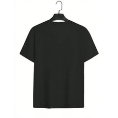 Women's Casual Elegant Black T-Shirt - White Heart & Stylized 'M' Graphic Design, Short Sleeve Round Neck, Machine Washable, All-Season Versatile Top, Casual Attire, Minimalist Design, Comfortable Fit