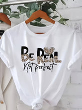 Elegant Letter Heart Print T-Shirt, Casual Round Neck Short Sleeve Top, Spring Summer Women'S Machine Washable