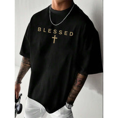 Men's Jesus Christian Printed Casual Versatile Minimalist Chest Graphic English Slogan Print Short Sleeve T-Shirt