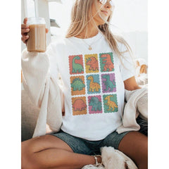 Retro Dino Grid Graphic Tee: Dinosaur Shirt
