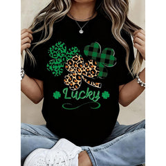 Lucky Shamrock Leopard Print T Shirt St Patrick Day Costume Women Fashion Casual Top Lucky Clover Pattern Tee Shirt
