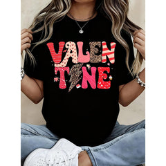 Valentine Day T Shirt Women Cute Printed Valentine Tshirt Fashion Leopard Heart Pattern Top Casual Short Sleeve Tee For Women