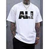 Boxing Champion Ali, Poster Pattern Printed Short Sleeved Round Neck T-Shirt