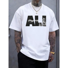Boxing Champion Ali, Poster Pattern Printed Short Sleeved Round Neck T-Shirt