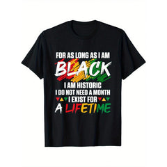 Bold Statement, Men's Black History Month Celebration T-Shirt - 100% Cotton, Casual Fit, Vibrant "I AM HISTORIC" Print, Machine Washable - Perfect Gift For Men, Casual Style, Short Sleeve, Crew Neck, Casual Wear, Comfortable Fit
