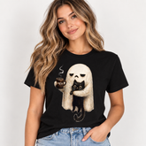 Ghost Cat Spooky Black Cat Funny Halloween Coffee Lover Shirt, Unisex Funny Halloween Shirt