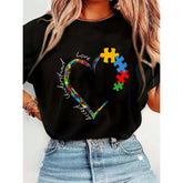 100% Cotton Accept Love Understand Autism Support Funny Autism Awareness T-Shirt Women's Men's Streetwear Graphic Tee Black Crew Neck Vacation Tops