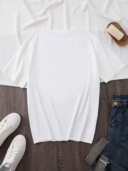 Elegant Letter Heart Print T-Shirt, Casual Round Neck Short Sleeve Top, Spring Summer Women'S Machine Washable