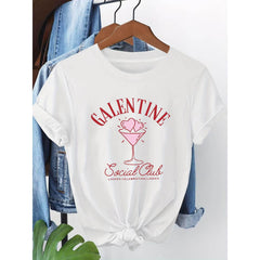 Outfit with "GALENTINE" Heart Print, Short Sleeve Crew Neck Spring Summer Casual Top for Galentines Day, Matching Outfits & Group Events
