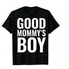 Men'S Retro Mommy'S Good Boy Graphic T-Shirt| Black with White Print, Soft Breathable, Crew Neck, Loose Fit, All-Season, Funny Gift Idea for Men