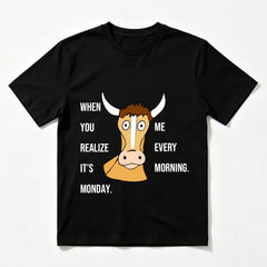 Funny Monday Cow Reaction Graphic T-Shirt, Relatable Humor Casual Unisex Tee Me Every Morning When It’s Monday Printed Shirt, Funny Cow Streetwear Tops gift for wifey everyday