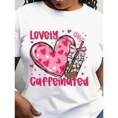 Lovely And Caffeinated , Valentine's Coffee Valentine Heart T-Shirt, Valentine Coquette T-Shirt, Coffee Lover T-Shirt