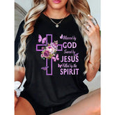 100% Cotton Casual Tshirt By God Saved By Jesus Purple Floral Cross Christian T-Shirt