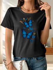 Blue Butterfly Print T-shirt