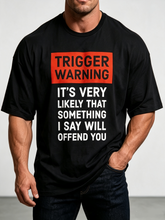 Men's Funny "TRIGGER WARNING" Full-Body Print T-Shirt - Humorous Sarcastic Novelty Tee For Parties, Casual Attire & Year-Round Comfort | Relaxed Fit