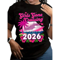 Girls Gone Cruising 2026 Cruise Shirt - Pink Ship Palm Tree Design For Women's Vacation Trip, Fun Summer Travel Gift, Tropical Party Wear, Beach Holiday Outfit, Group Cruise Event Tee,220g graphic