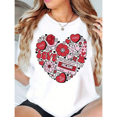 Summer Tops Featuring Valentine's Day Design Casual T-Shirt Large Size Tees Romantic Presents