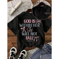 Women'S Christian Bible Verse T-Shirt God Is In Her Heart, She Will Not Fall - Psalm 46 5 Casual Short Sleeve Round Neck Top