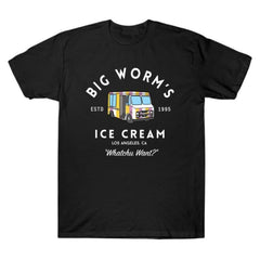 Big Worm's Ice Cream - "Whatchu Want?" - Los Angeles, Available, Unisex Cotton Tee, Womenswear Menswear Clothing Top Fits Shirt, Crewneck Tshirt, Funny Shirt