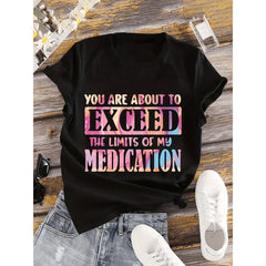 100% Cotton Womens Plus Size Gradient Print T Shirt Short Sleeve Crew Neck Casual Black With Colorful Text Design Spring Summer Everyday Tee Geometric Print Smooth Stretchy Material Black -1