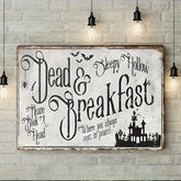 Dead And Breakfast Halloween Metal Tin Sign, Vintage Spooky Wall Decor for Porch Patio, 8x12 Inch