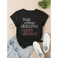 “True Crime Detective” Women‘s Graphic T-Shirt | Casual Print Tee | 100% Cotton Round Neck Short Sleeve | Black