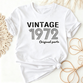 “Vintage 1972 Original Parts” Print Graphic T-Shirt, Retro Born in 1972 Birthday Crew Neck Casual Unisex Short Sleeve Tee