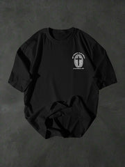 Minimalist Trendy Men's Christian Identity Fingerprint Cross Print Short-Sleeve T-Shirt for Daily Casual Commuting