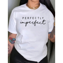 Letter Printed Round Neck Women Short Sleeve T-Shirt
