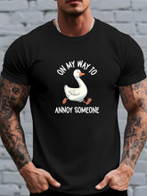Happy Duck Men's Graphic T-Shirt, Letter Print, Comfortable Breathable Short Sleeve, Casual Top, Summer Fashion, Outdoor