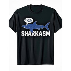 Men'S Vintage Shark Graphic T-Shirt - Funny "I Love Sharkasm" Saying & Distressed Shark Design - Black Tee - Casual Everyday Shirt for Shark Lovers