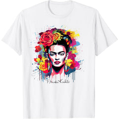 Frida Kalho Artistic T-Shirt, Crayon Canvas Frida Tee, Frida Kalho Shirt