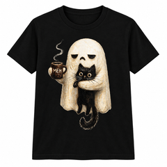 Ghost Cat Spooky Black Cat Funny Halloween Coffee Lover Shirt, Unisex Funny Halloween Shirt