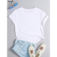 Women's Black Heart Pattern Regular Crew Neck Cotton Short Sleeve Top, Valentine's Day Gift