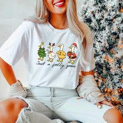 Just A Jolly Goose Christmas T-Shirt, Funny Duck Xmas Shirt, Cute Holiday Graphic Tee, Festive Animal Gift for Women Men