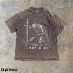 Tummy Hurts Knight Shirt, Funny Dark Fantasy Graphic Tee, Ironic Meme T-Shirt, Gamer Girl Gift, Retro Elden Knight Top, Comfort Colors Tee