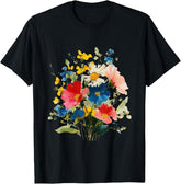 Vintage Watercolor Wildflowers Floral Gardening Graphic T-Shirt