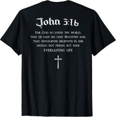John 3:16 Christian Bible Verse Religious On Back T-Shirt