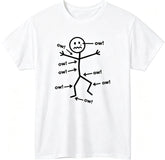 Funny Ow Stick Figure Graphic T-Shirt, Sarcastic Pain Humor Meme Unisex Short Sleeve Crew Neck Tee